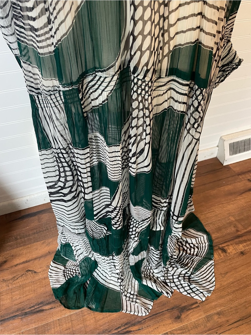 Anthropologie The Marais Printed Chiffon Maxi Dress Size Medium Green Black - Picture 7 of 10